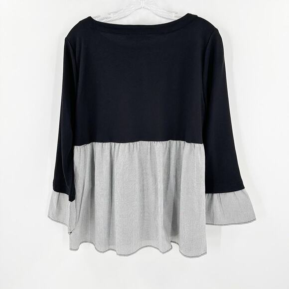 NWT Ann Taylor LOFT Black Gray Colorblock Crew Neck Faux Layered Top Size Medium - Picture 2 of 10